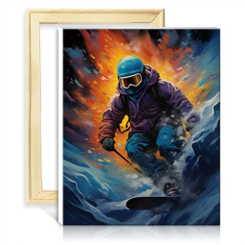 TANGFEIY Malen nach Zahlen, Skifahrer, DIY, Malen nach Zahlen, Erwachsene, Anfänger, mit Pinseln und Acrylfarbe auf einem Bild für Graffiti-Liebhaber, ohne Rahmen (30 x 40 cm)