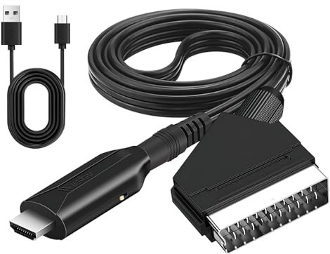 Fascetta Scart to Hdmi Converter with Usb Power Cable 720p/1080p Plug and Play Video Audio Converters Scart Lead to Hdmi Adapter Cable for DVD Player to TV HDTV Monitor Projector STB VHS Xbox PS2 PS3