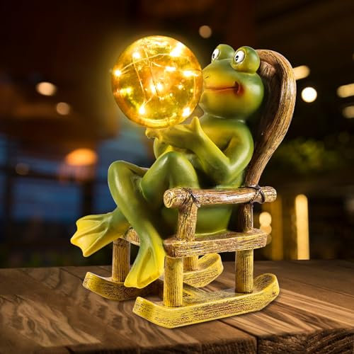Silkwish Frosch Figuren Draußen Deko Solar Gartendeko mit Solar Lampe, Außen Frosch Statue Garten Solarleuchte, Outdoor Frosch Statue Figuren Ornament Solarleuchte, Frosch Home Dekor Geschenke