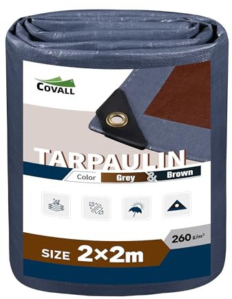 Covall Bâche imperméable Bâches de Protection en Polyéthylène 260g/m² en surpoids & antim Trou soudé renforcé pour Jardin, paillis, Piscine, Tente de Camping Bâche Grise/Marron.