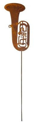 Gartenstecker Tuba aus Cortenstahl – Edelrost Metall Deko für Garten, Beet & Balkon, wetterfest, 110 cm, Rostoptik, Geschenk für Musiker, Trompeter & Musikliebhaber