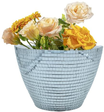 Wall Mounted Disco Ball Planter, Indoor Boho Flower Pot, Disco Ball Vase, Sturdy Hanging Design, Elegant Finish, (1 Piece, Silver), Home & Office Decor