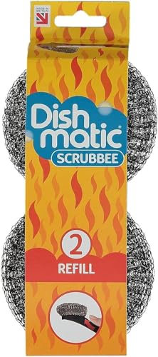Pack of 2 Dish matic Steel Scourer Refill Heads for Cleaning BBQ's, Hot Plates, Steel Pots & Pans