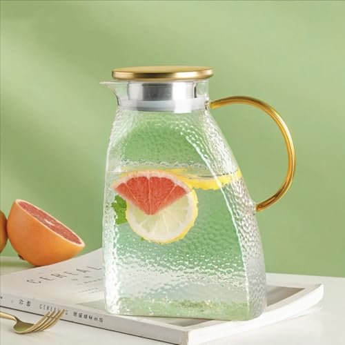 Caraffa in Vetro Borosilicato 1,8 L/63 Oz con Coperchio Acciaio Inossidabile, Caraffa Porta Frigorifero Antigoccia a Tenuta Stagna Ermetica per Bevande Fredde o Calde, Brocca Acqua per Frigo