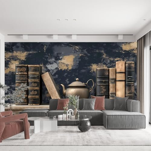 Themed 3D Book Stack Wallpaper for Home & Commercial Spaces - Stick Wall Decor with Dimensional Visual Effect (L 150 cm x W 105 cm)