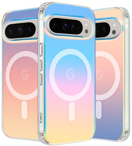 Cover Magnetica per Google Pixel 9 / Pixel 9 Pro, Compatibile con MagSafe, Protezione Antiurto Graffi Case Smerigliato Traslucido Anti-Impronte, Iridescente Trasparente