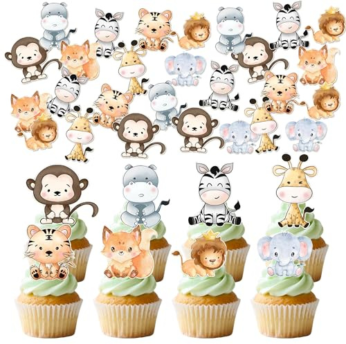 LaVenty Dschungel Safari Tier Cupcake Kuchendeko Wild Tier Cupcake Kuchen | Dschungel Safari Tier Cupcake Kuchendeko Wild Tier Cupcake Kuchen Dekorationen Muffin Desserts Lebensmittel Dekoration für