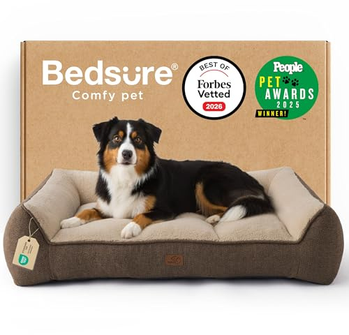 BEDSURE waschbares Hundebett Grosse Hunde - 114x81x24cm extra Dicke unterstützende Hundesofa mit wasserdichter Hülle, rutschfest Hundekorb große mit weichem plüsch Sherpa,braun
