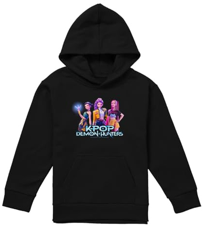 Kpop Demon Hunters Huntrix Kpop Group Youth Kids Boy/Girls Pull-Over Hoodie T Shirt, Black, 7-8