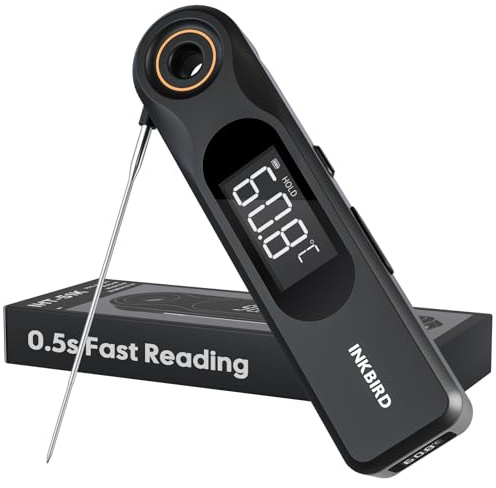 INKBIRD IHT-51K Fleischthermometer Digital, Dual-Display Grillthermometer | 1,8 mm ultradünne Sonde, 0,5 Sekunden Reaktion, IP65 Wasserdicht, Backofenthermometer für Küche, BBQ, Grill, Ofen