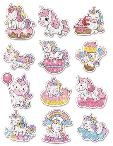 OPVYAEU Kit Diamond Painting 12 pièces Licorne pour enfants, activité manuelle créative pour filles dès 4 ans, inclus outils de création, kit DIY diamant