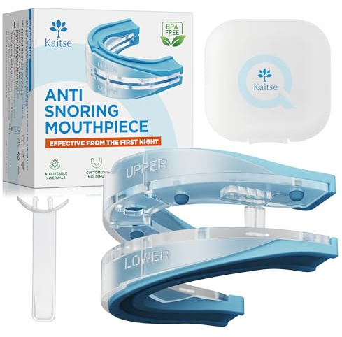 Kaitse Anti snoring Devices for Sleep: Reduces Snoring by 87% All-Night - 1-6mm Jaw Advancement Anti-Snore Mouthpiece - Comes with Travel Case Latex-Free(Water Blue)