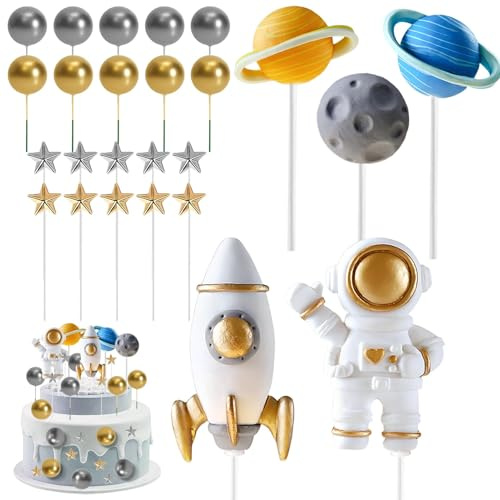 25 Stück Astronaut Tortendeko,Weltraum Cake Topper | Weltraum Tortendeko,Planet Astronaut Rocket Stars Kuchen Deko,Tortenaufleger Tortendekoration für Geburtstag Themed Party