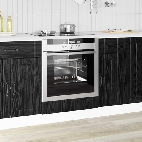 Runheo Armoire de Four Lucca en Bois d'ingénierie chêne Noir 60 x 46 x 81,5 cm Meuble Cuisine Rangement avec Porte tiroir pour Four Micro-Ondes et Vaisselle