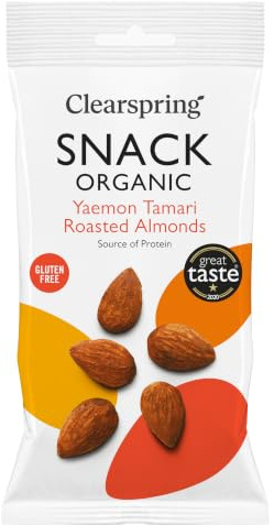 Clearspring Snack Organic Yaemon Tamari Roasted Almonds | 30g X 1 | 94% Organic Almonds | High in Fibre & Protein | Low Sugar | Gluten Free | Produced in Austria | Vegan