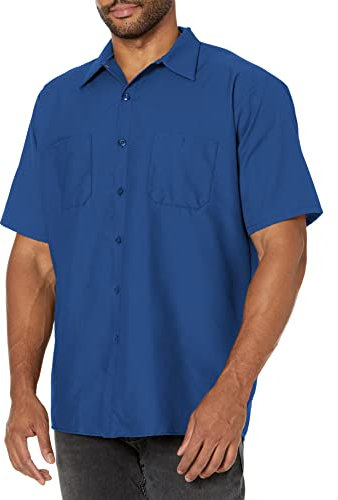 Red Kap Chemise de Travail Industrielle, Coupe Droite, Manches Courtes Longue à Bouton d'utilité Professionnelle, Bleu Marine, M Homme