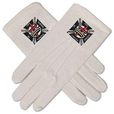 The Masonic Exchange Handschuhe für Tempelritter, handbestickt, Baumwolle, Freimaurer, Weiß