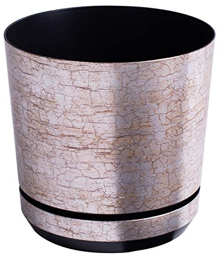 KERD Blumentopf 32 cm, Antik Silber (019), dekorativ, hochwertig recycelt, Drainage, mit Untersetzer, handbeklebt, Klassiker, Vintage, Elegante Einrichtung, Altsilber, vielseitig