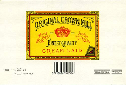 Original Crown Mill 'Classic Line' Set - Korrespondenzkarten DIN A6 mit Briefumschlägen, Büttenpapier mit feiner Rippenstruktur, Weiß (15 Stück)