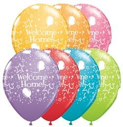 5 Latexballon Luftballon Welcome Home farbig weiß bedruckt ca. 28/ 30 cm (Ballongas geeignet) Lieferung erfolgt farbig sortiert