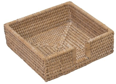 Caspari Rattan Luncheon Napkin Holder in Light Natural Brown, 19 x 19 cm, HL01W