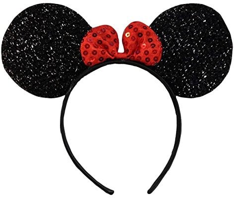 Sparkly Shimmering Black Red Sequin Bow Minnie Mouse Disney Fancy Dress Party Ears Headband