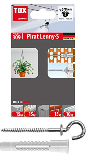 TOX Hakendübel Pirat Lenny-S mit offener Öse, 4 Stk. | Mit Deco 6/41 Dübel, für Befestigungen in fast allen Baustoffen, 051701311