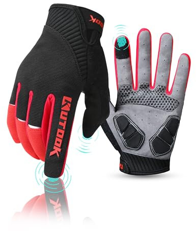 KUTOOK Fahrradhandschuhe Herren Mit Gel Vollfinger MTB Handschuhe Fahrrad Bekleidung Rot XXL