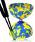 Jester Diabolo en caoutchouc bleu et jaune avec bâtonnets en verre et ficelle
