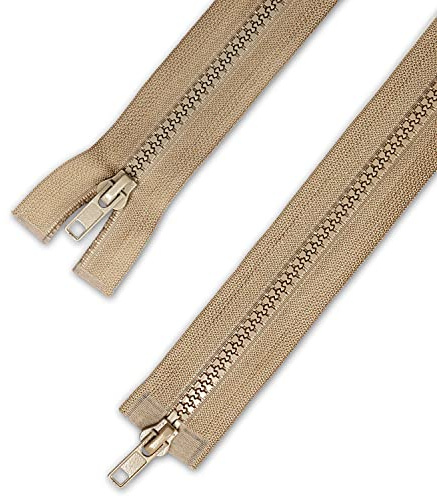 Telliswelt Cerniera a 2 vie, beige, con apertura su entrambi i lati, denti in plastica larghi, pratica, larghezza 3,3 cm, lunghezza 85 cm