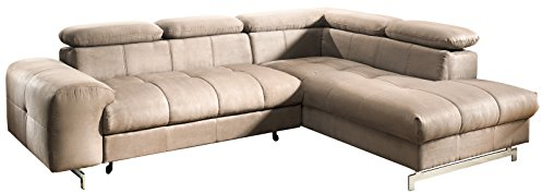 Mivano Ecksofa Chef / L-Sofa mit Ottomane und verstellbaren Kopfstützen / 262 x 72 x 206 / Mikrofaser Braun