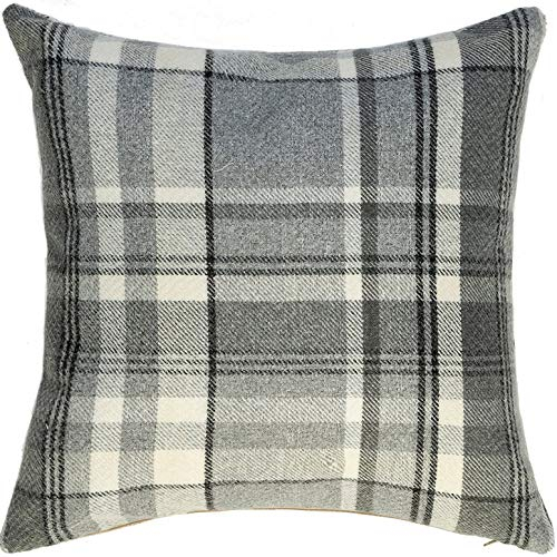McAlister Textiles Heritage | Kissenbezug für Sofakissen in Anthrazit Grau | 50 x 50 cm | gewobenes Tartan-Muster kariert | Deko Kissenhülle Sofa, Bett, Couch pflegeleichtes Wolle-Gefühl