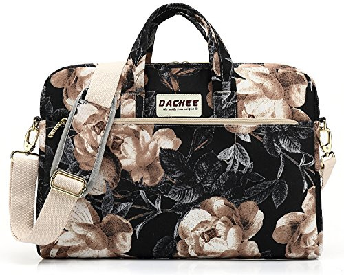 DACHEE Umhängetasche, Laptoptasche, Kuriertasche, Muster: Beigefarbene Rose, für 14, 15 und 15,6 Zoll