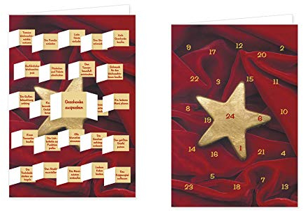 RASW026 - Goldstern auf Samt Adventskalender-Doppelkarte - für alle, die Weihnachten ganz traditionell begehen - 12,5 x 18,5 cm mit hochwertigem Kuvert