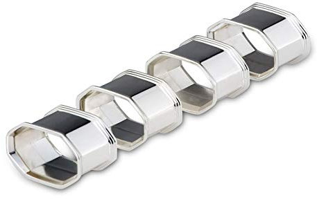 H.Bauer jun. ovale eckige versilberte Serviettenringe Set 4-teilig 5.5 x 3.2 cm - polierte Deko Servietten-Halter für Hochzeit, Feiern, Dinner, Hotels, Weihnachten