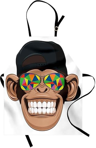 ABAKUHAUS Karikatur Kochschürze, Hipster Affe Brille, Unisex-Küchenlätzchen mit verstellbarem Hals für Kochen Gartenarbeit, 67 cm x 80cm, Braun Schwarz Weiß