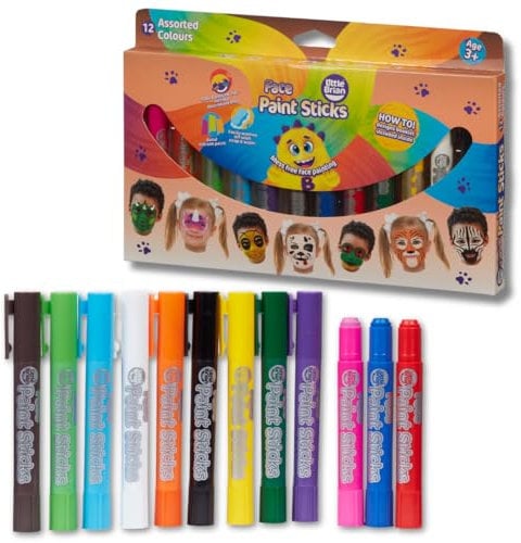 Little Brian Face Paint Sticks For Kids - 12 Pack Assorted Colours - Mess-Free, Easy Clean Up, Fast Drying Action, Vibrant Colours, Multi-Surface, Twist & Paint