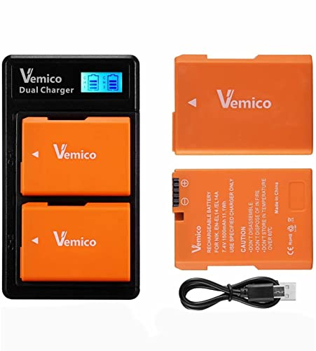 Vemico EN-EL14 EN-EL14a Chargeur de Batterie Kit 2x1500mAh Batterie de Remplacement avec Chargeur LCD de Type C pour D5100/D5300/D5500/D3100/D5600/D3200 /D3300/D5200/P7000/P7100/P7700/P7800