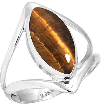 Jeweloporium 925 Sterling Silber Ringe für Damen Braun Natürlich Tigerauge mit Stein Mode Silber Ringe Größe 63(20.1) Geburtstag Geschenk Boho Schmuck