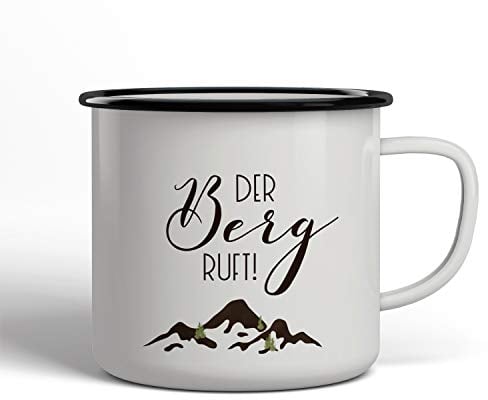 Emaille-Tasse Der Berg ruft, Kaffeebecher 300 ml zum Wandern und Campen