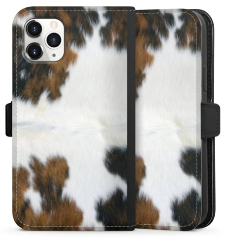 Klapphülle kompatibel mit Apple iPhone 11 Pro Handyhülle aus Kunst Leder schwarz Flip Case Kuhfell Fell Kuh