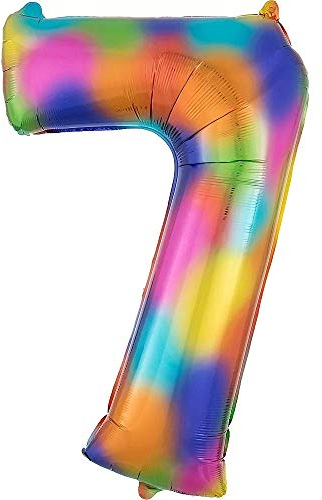 DIWULI Luftballon 7 Geburtstag XXL Bunt Regenbogen Zahl 7