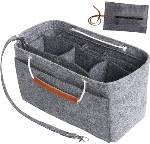 Yoillione Bag in Bag Handtaschen Organizer Filz Taschenorganizer Grau, Taschen Organisator Groß Bag Organizer, Innentasche Handtasche Einsatz Tote Organizer Tasche Damen mit Griff
