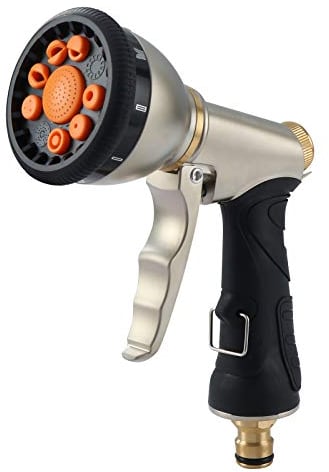 Ducha de jardín, conector de jardín de metal para manguera, pistola de pulverización de 9 patrones de riego, rociador de agua multifunción de metal para lavados de coche, limpieza, riego de césped
