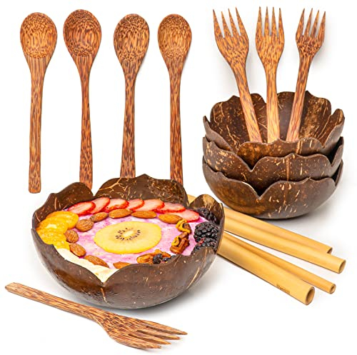 Rainforest Bowls Jumbo Flower Kokosnuss-Schale - aus einer wiedergewonnenen Kokosnussschale - von der Natur inspirierte blumenförmige Kunstschale - nachhaltig, rein natürlich - Bio Zero Waste Geschenk