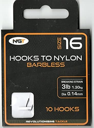 x10 NGT Barbless Hooks to Nylon in Size 16