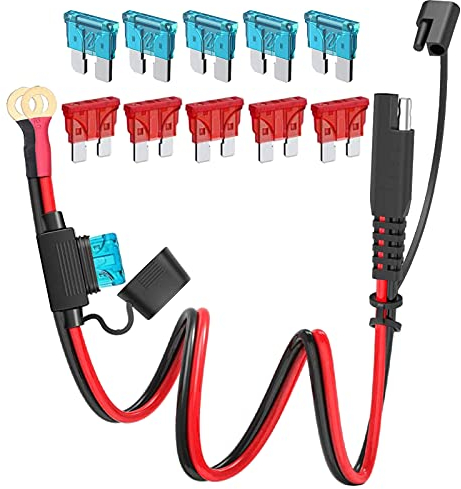 GTIWUNG 3.3FT 100CM 10AWG SAE Anschluss Kabel Ring-Anschlusskabelbaum SAE Kabel Verlängerung mit 10A/15A Sicherung Batterieladekabel für Auto Batterieladung