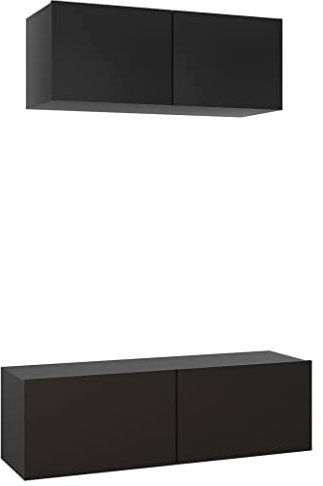 vidaXL TV Schrank Set 2-TLG. Wohnwand Schrankwand Anbauwand TV Möbel Hängeschrank Wandschrank Lowboard HiFi-Schrank Fernsehschrank Schwarz Holzwerkstoff