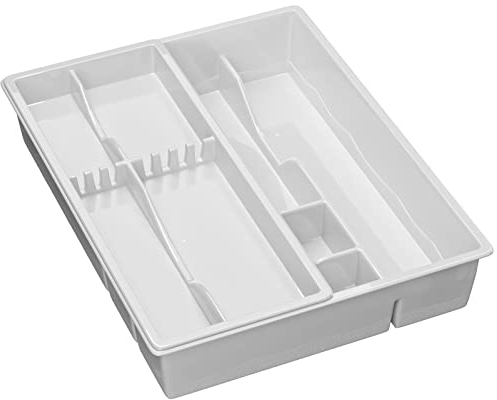 WELLGRO Besteckkasten - 39 x 30,5 x 7,0 cm (LxBxH) - 7 Ablageflächen - Made in EU - Material BPA-freier Kunststoff - Besteckeinsatz - Besteck Kasten, Farbe:Weiß