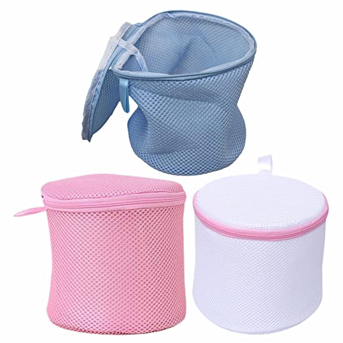 Bra Washing Bag Laundry Washing Machine Bags Fine Mesh Dryer Net Durable Cylindrical Zipper Lock Reusable Washable Protect Delicate Blouse Sock Underwear Travel Storage Assorted Color 1 Pcs